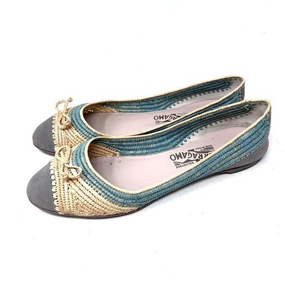 Salvatore Ferragamo Raffia Ballet Flat Women's 9 Vacation Resort Slip On Shoe - Picture 4 of 10